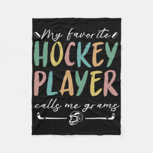 Vintage My Favorite Hockey Player Calls Me Grams Fleece Blanket