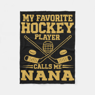 Vintage My Favorite Hockey Player Calls Me Nana Fleece Blanket