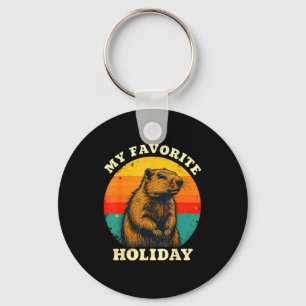 Vintage My Favorite Holiday Meteorology Groundhog Key Ring