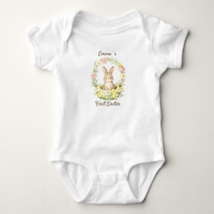 Vintage My First Easter Bunny Floral Wreath Baby Bodysuit