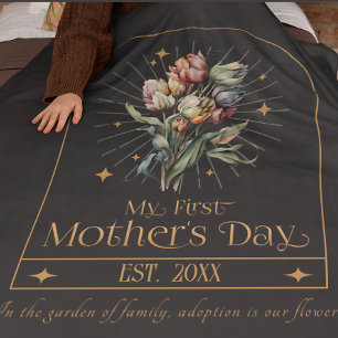 Vintage My First Mother's Day Adoptive Mom Fleece Blanket