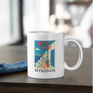 Vintage Mykonos Greece Travel - Colorful Art Coffee Mug