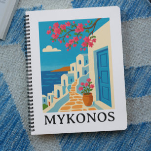Vintage Mykonos Greece Travel - Colorful Art Notebook