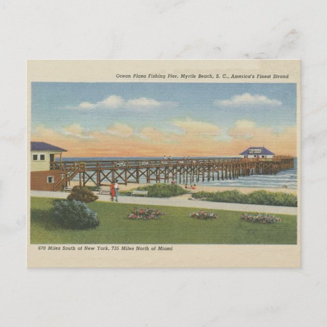 Vintage Myrtle Beach South Carolina Fishing Pier Postcard (Front)
