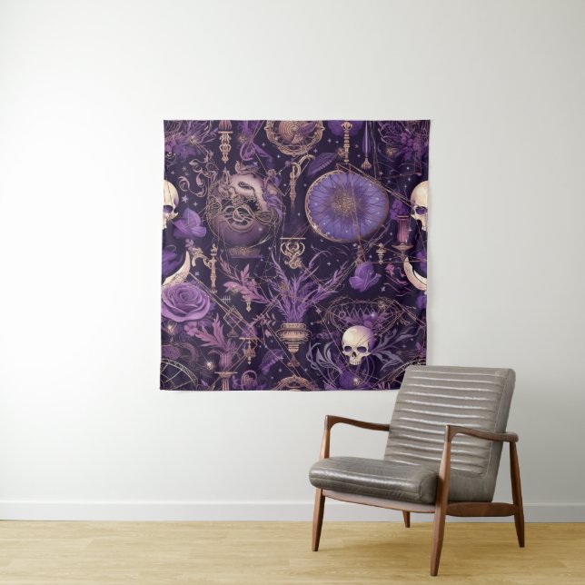 Vintage Mystical Purple Skull Tapestry (In Situ)