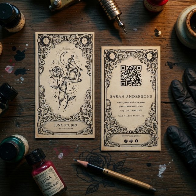 Vintage Mystical Tattoo Artist Celestial Tarot  Business Card (Creator Uploaded)