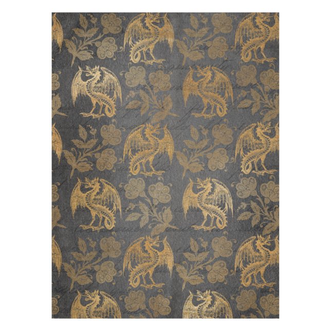 Vintage Mythology Fantasy Dragon Wallpaper Tablecloth (Front)