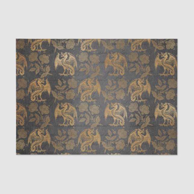 Vintage Mythology Fantasy Dragon Wallpaper Tissue Paper (Front)