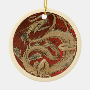 Vintage Mythology, Golden Asian Dragon Ceramic Tree Decoration