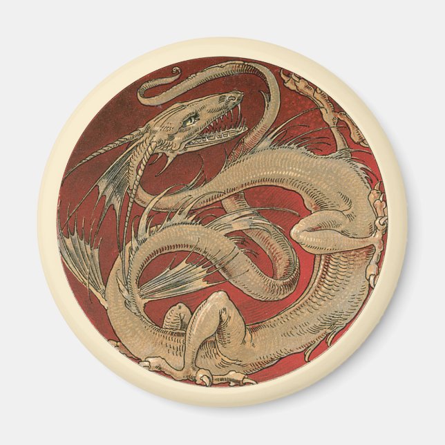 Vintage Mythology, Golden Asian Dragon Magnet (Front)