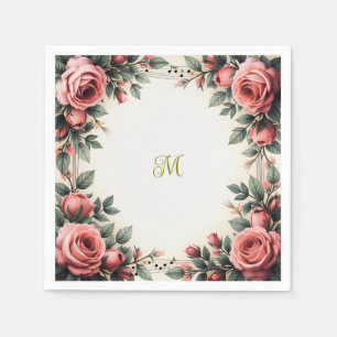 Vintage Name French Floral Rose Flowers Monogram Napkin