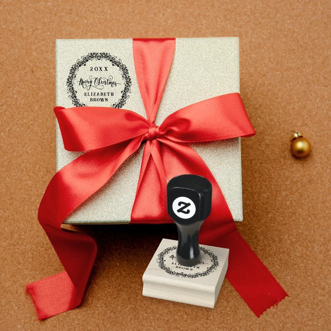 Vintage Name Retro Christmas Wreath Liniar Rubber Stamp (Creator Uploaded)