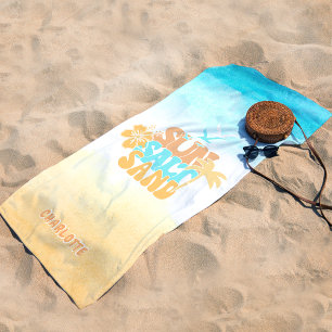 Vintage Name Summer Sun, Salt & Sand Theme Beach Towel