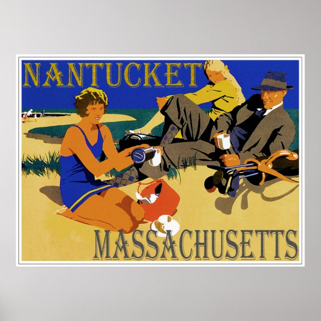 Vintage Nantucket Beach Scene Poster (Front)