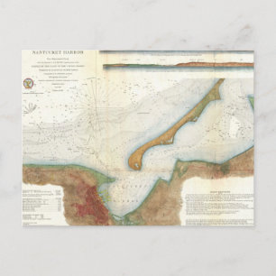 Vintage Nantucket Harbour Map Postcard