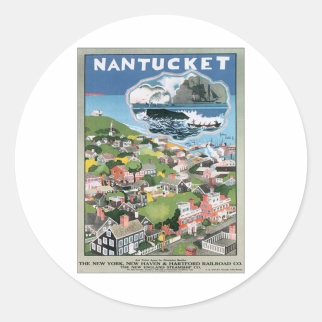 Vintage Nantucket Massachusetts Classic Round Sticker (Front)