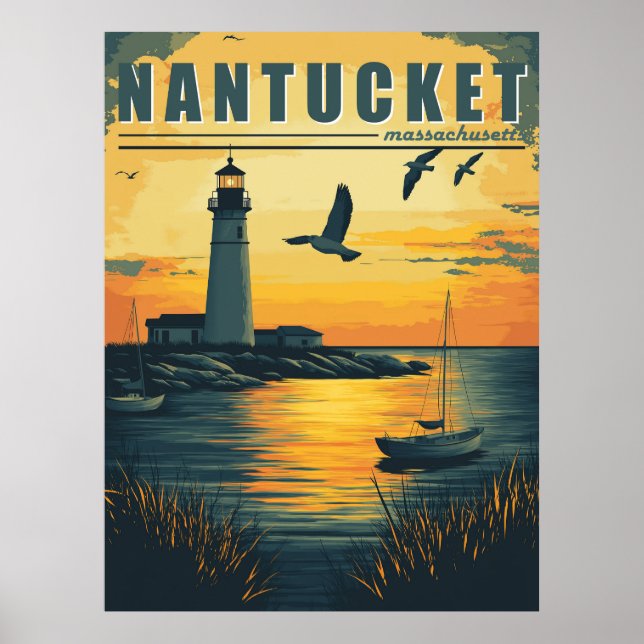 Vintage Nantucket, Massachusetts - Island Charm Poster (Front)