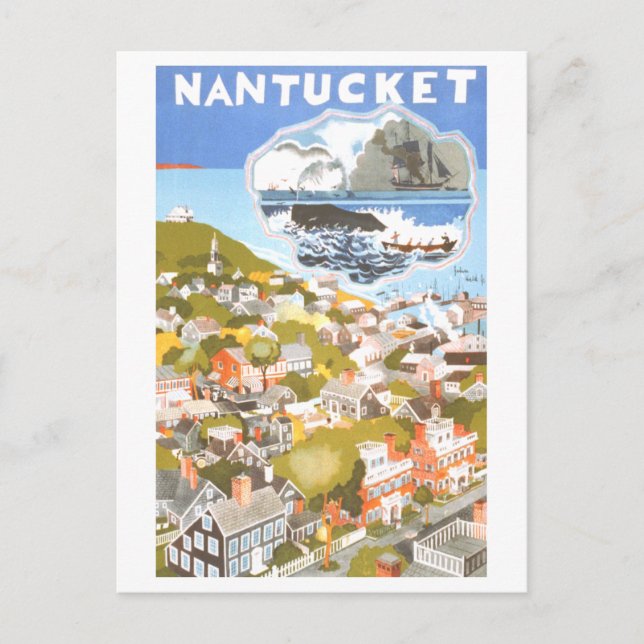 Vintage Nantucket Travel Poster Postcard (Front)