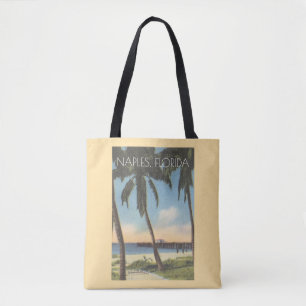 Vintage Naples, Florida gulf and pier Tote Bag
