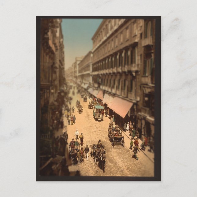 Vintage Naples Italy Street Scene Miniature Postcard (Front)