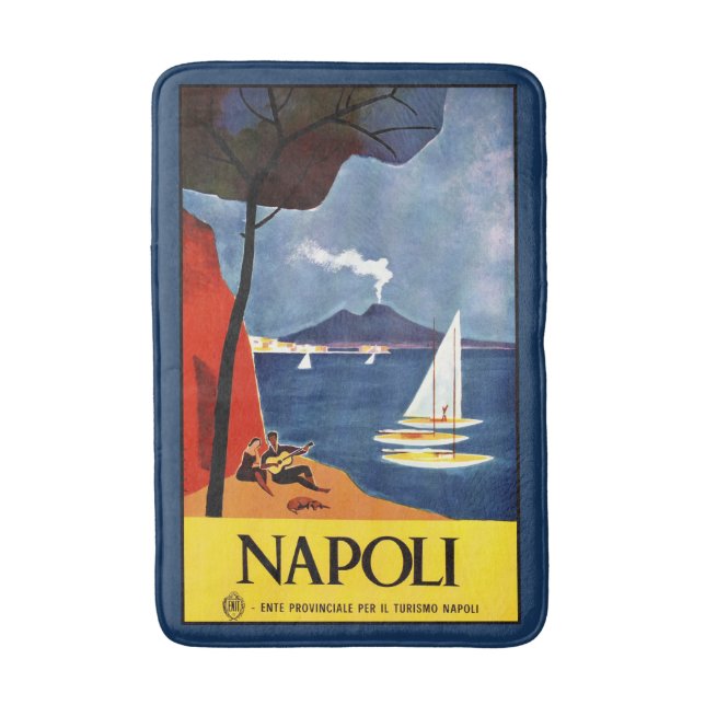 Vintage Napoli Naples Italy Travel poster bath mat (Front Vertical)