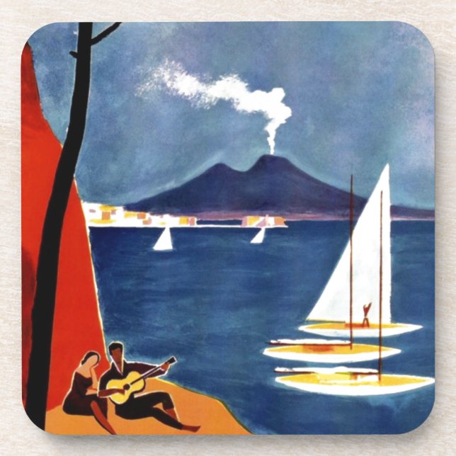 Vintage Napoli Travel Love Romance Coaster (Front)