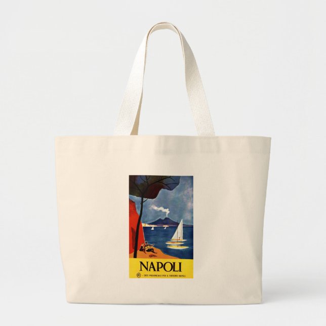 Vintage Napoli Travel Love Romance Large Tote Bag (Front)