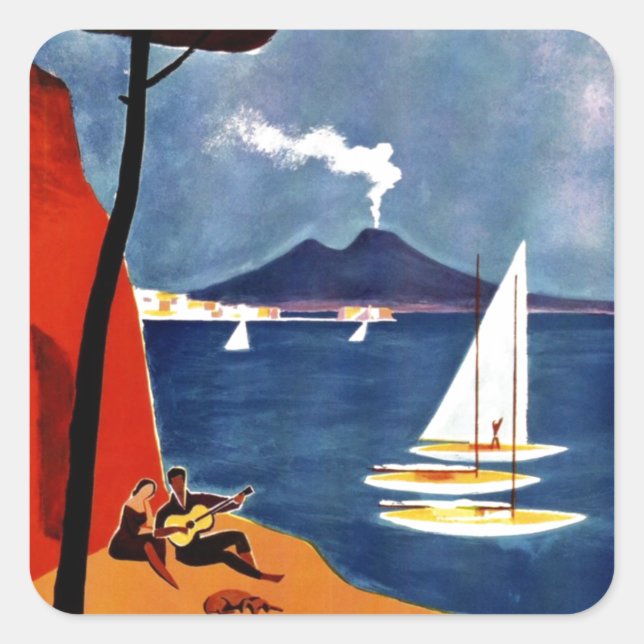 Vintage Napoli Travel Love Romance Square Sticker (Front)