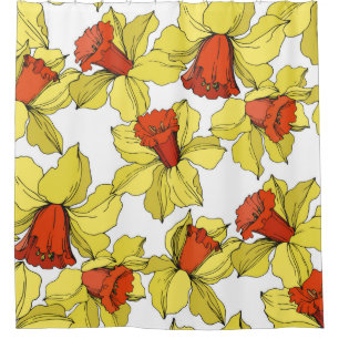 vintage Narcissus floral botanical flower Yellow a Shower Curtain