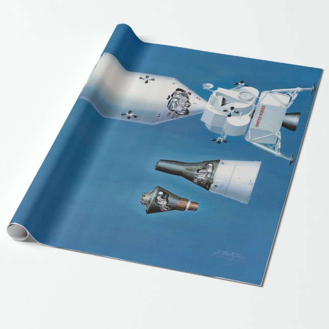 Vintage NASA Spacecraft and Rockets Wrapping Paper (Unrolled)