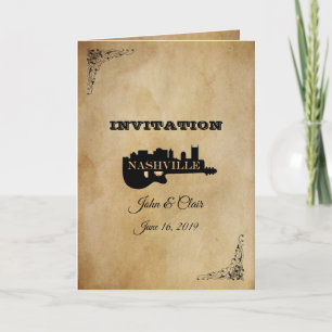 Vintage Nashville Guitar Folded Wedding Invitation
