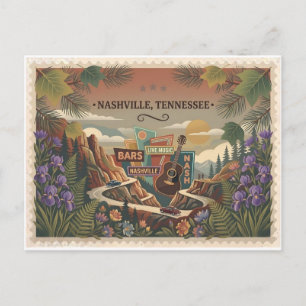 Vintage Nashville Tennessee Music City Poster Art Postcard