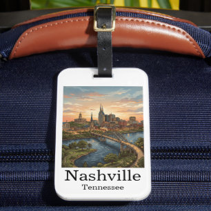 Vintage Nashville Tennessee Travel Skyline Art Luggage Tag