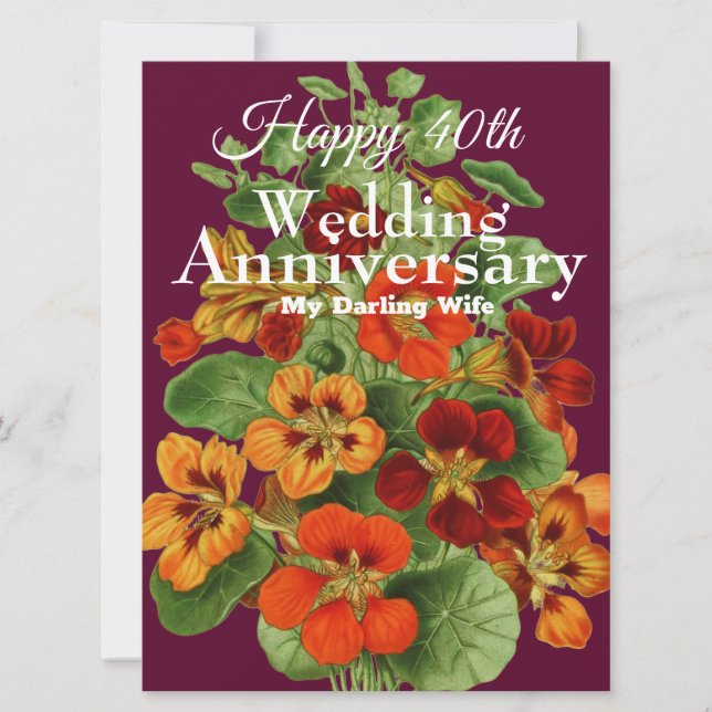 Vintage Nasturtium Happy 40th Wedding Anniversary Card (Front)