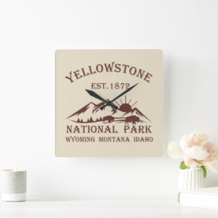 Vintage National Park Yellowstone Square Wall Clock