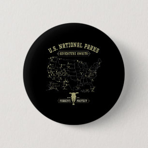 Vintage National Parks Map - American Hiking Campi 6 Cm Round Badge