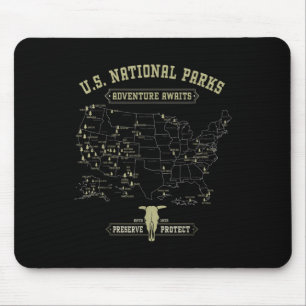 Vintage National Parks Map - American Hiking Campi Mouse Mat