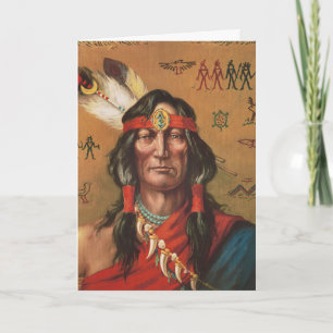 Vintage Native American Chief Portrait Art Holiday Card
