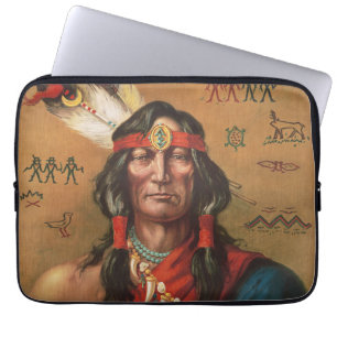 Vintage Native American Chief Portrait Art Laptop Sleeve