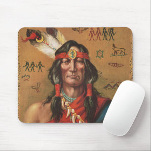 Vintage Native American Chief Portrait Art Mouse Mat