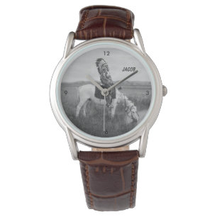 Vintage Native American Chieftain On Horseback Watch