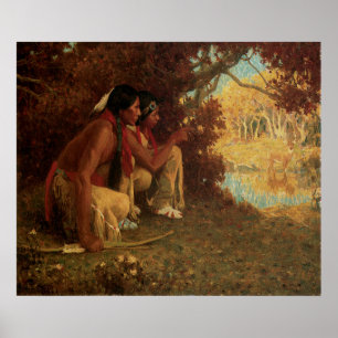 Vintage Native American, Hunting for Deer by Couse Poster