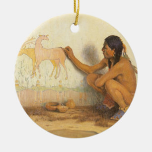 Vintage Native American, Indian Artist by Couse Ceramic Tree Decoration