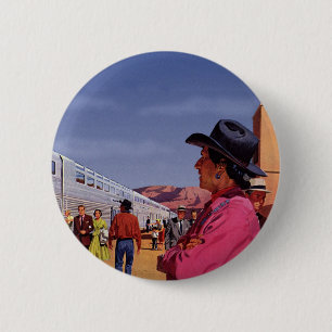 Vintage Native American Indian at a Train Station 6 Cm Round Badge
