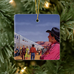 Vintage Native American Indian at a Train Station Ceramic Tree Decoration