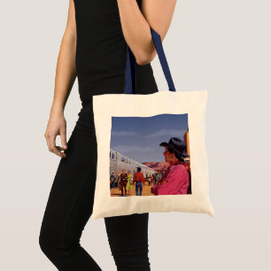 Vintage Native American Indian at a Train Station Tote Bag