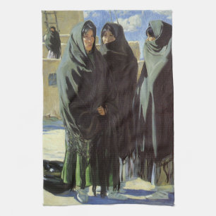 Vintage Native American, Taos Girls by Walter Ufer Tea Towel