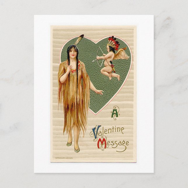 Vintage Native American Valentine Holiday Postcard (Front)