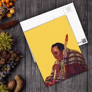 Vintage Native American Warrior Peace Pipe Postcard