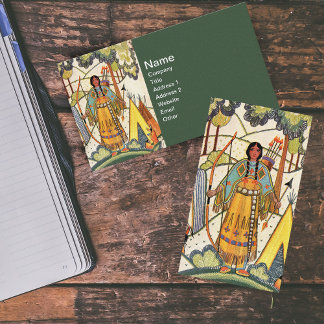 Vintage Native American Woman Village Forest Business Card